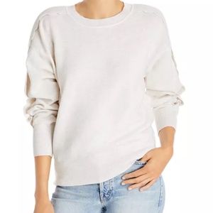 Aqua Scallop Sleeve 100% Cashmere Sweater in Ivory